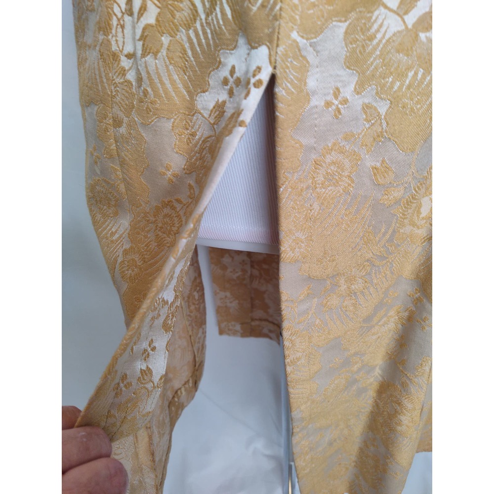 Vintage 50's Gold Brocade Tunic Hostess Top Oriental Theme With Gold Tone Brooch - Picture 5 of 12